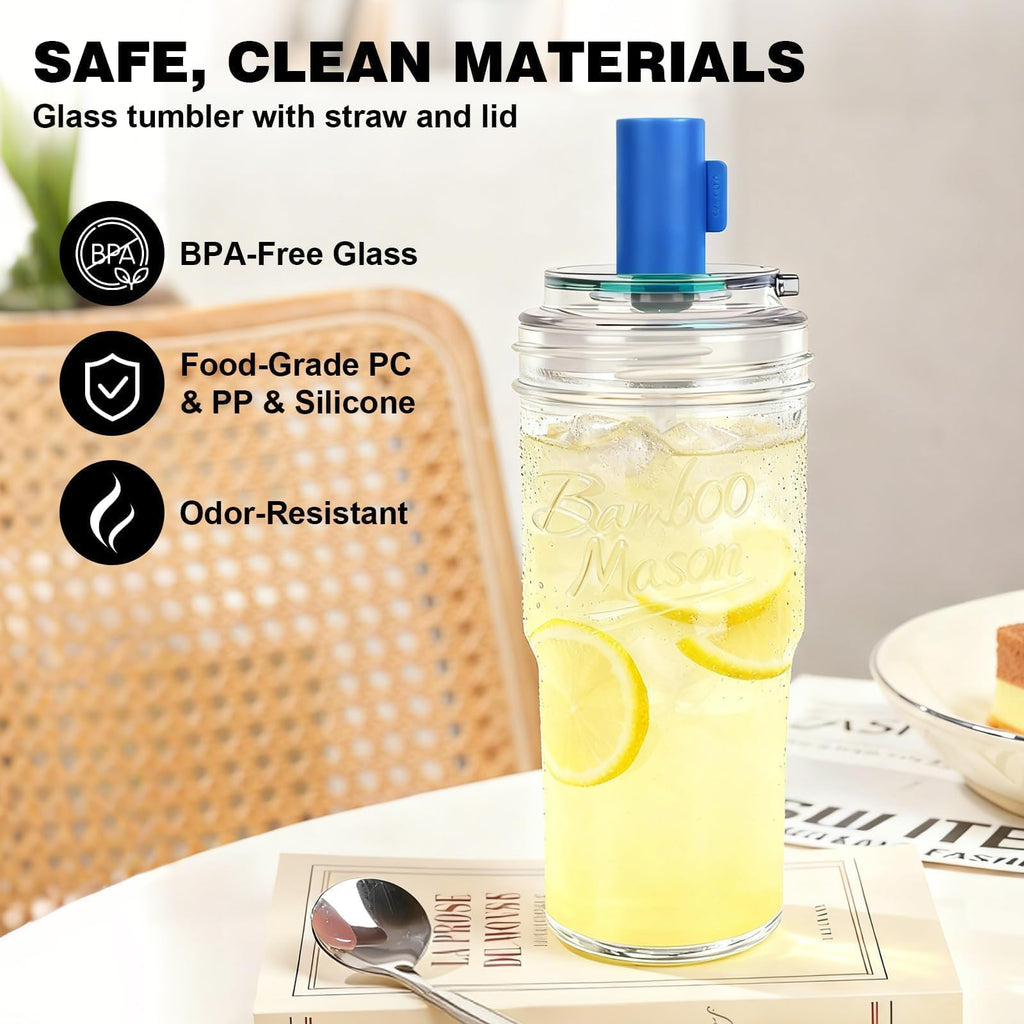 Glass Cups with Lids and Straws 24oz G981