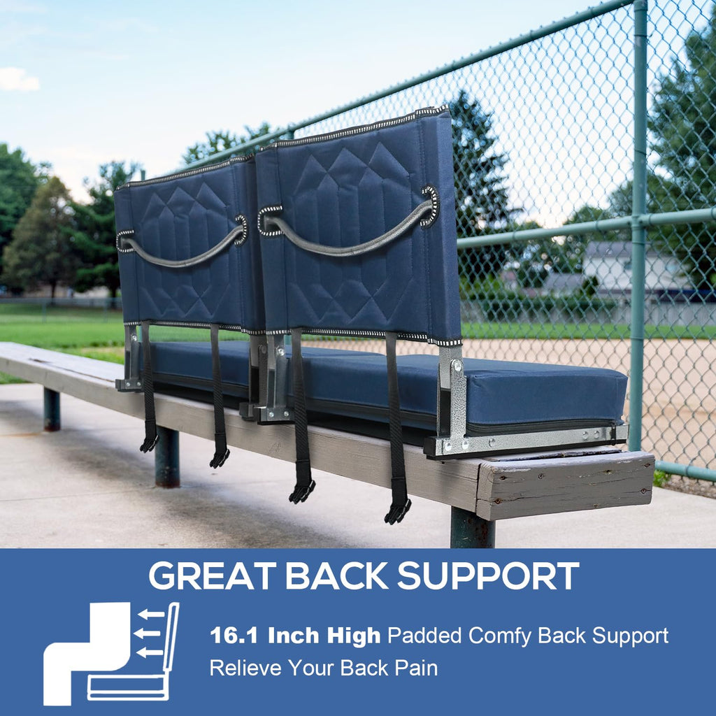 Portable Folding Stadium Seats with Back Support and Cushion, Navy, 2Pack M805090