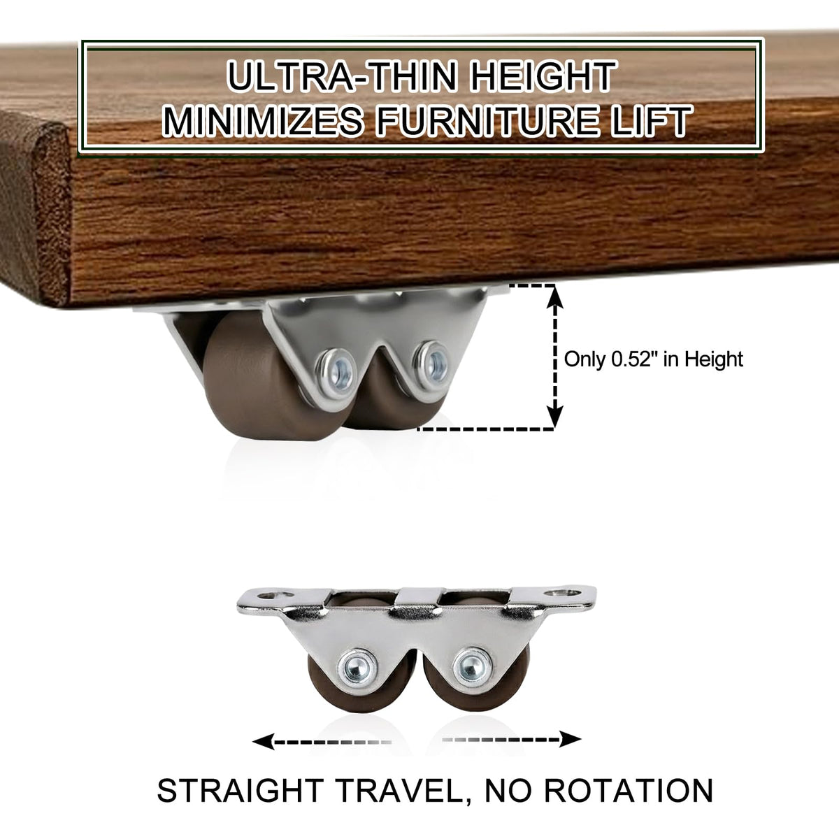 0.5" Dual-Wheel Mini Caster Wheels, 8-Pack Z42252