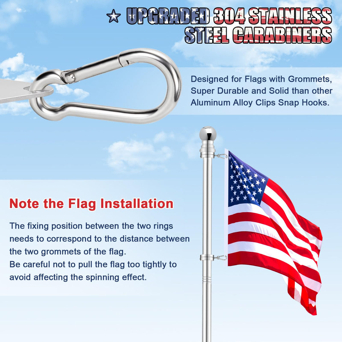 5 FT Stainless Steel Tangle Free Flag Pole D403