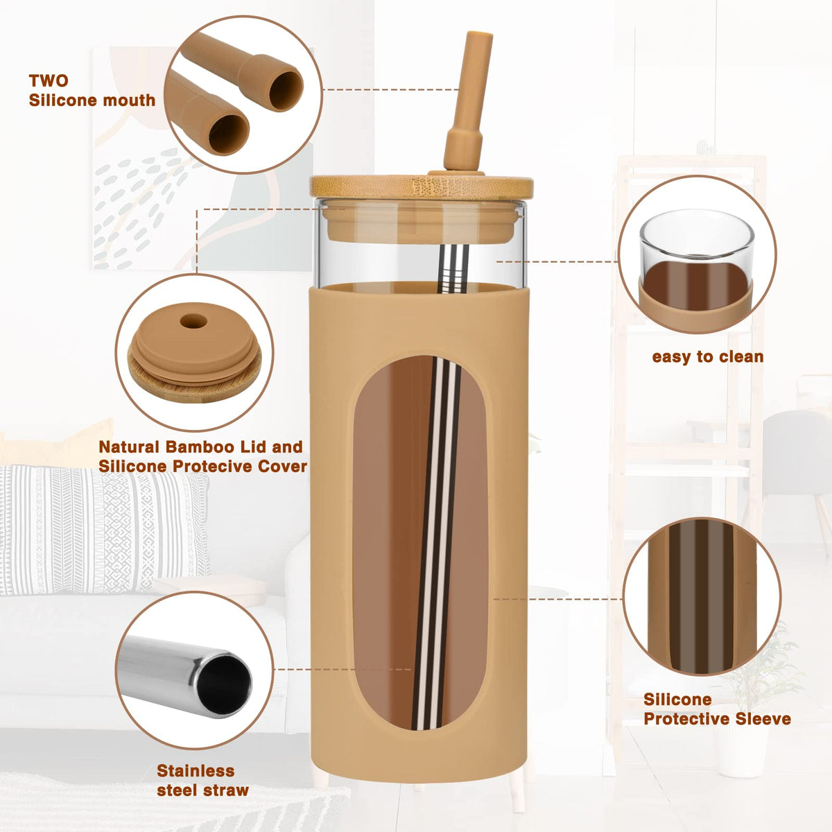 22 oz Glass Tumbler with Lid & Straw O229