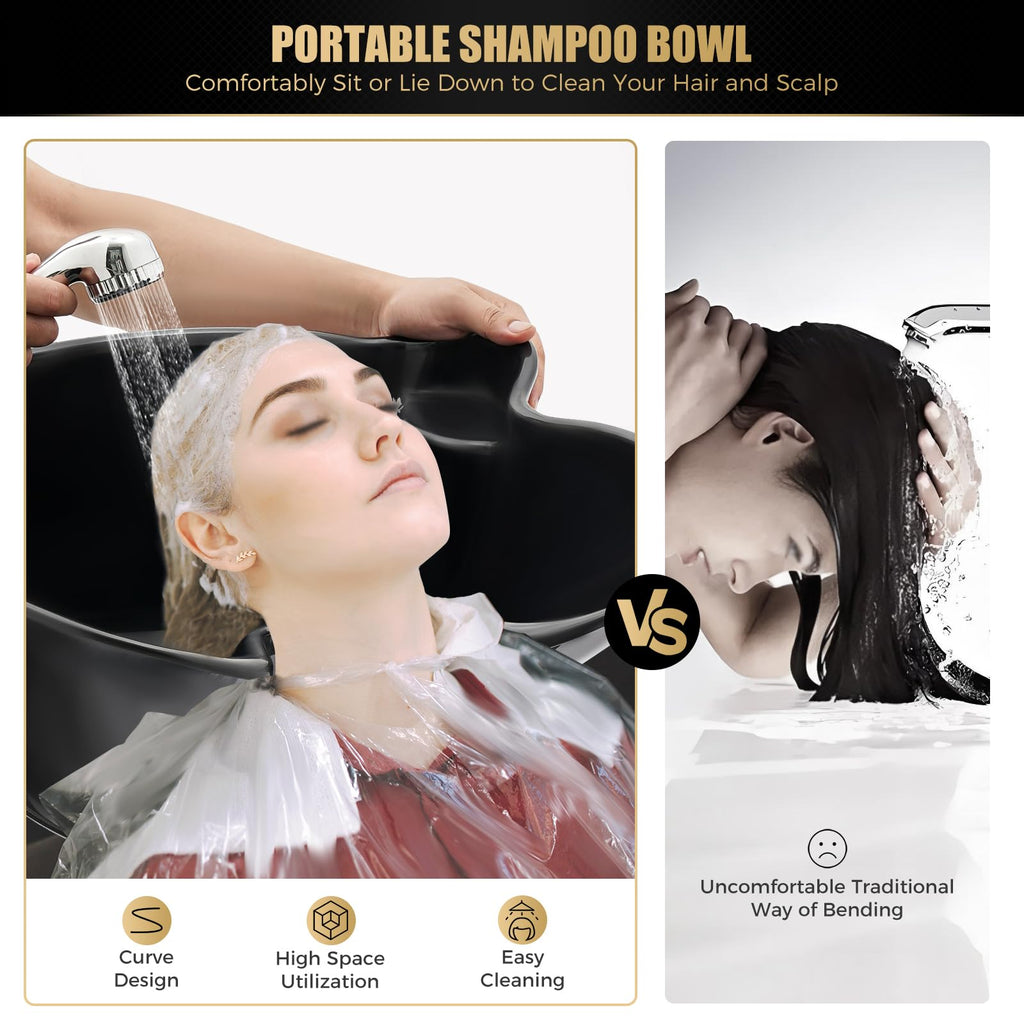 Portable Shampoo Basin with 2 Water Buckets Black O404