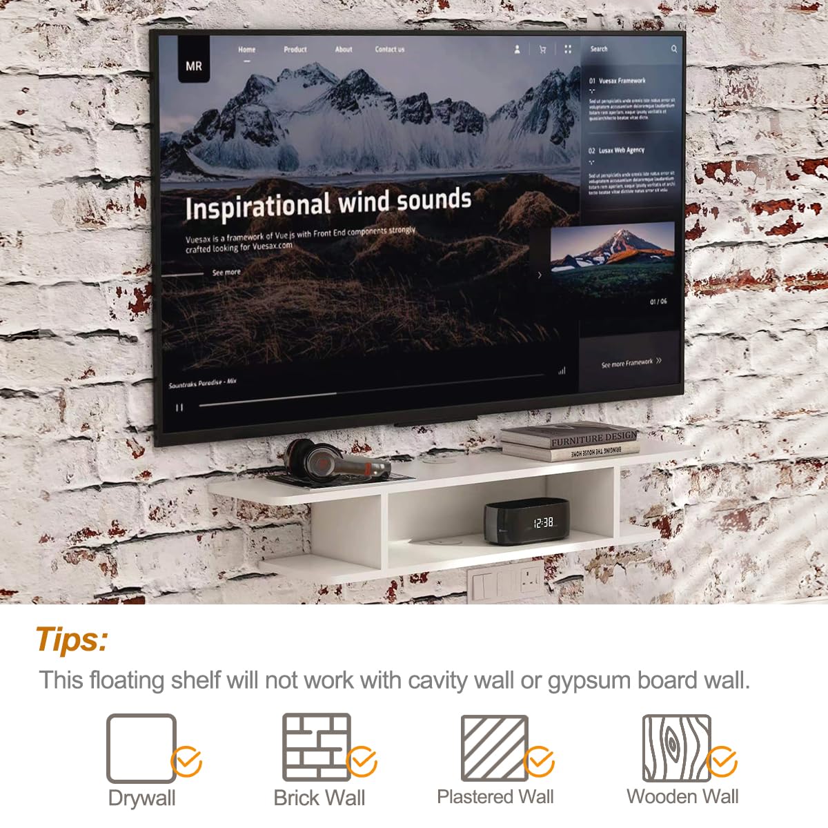 White Floating Wall Mounted TV Stand with Storage H27754