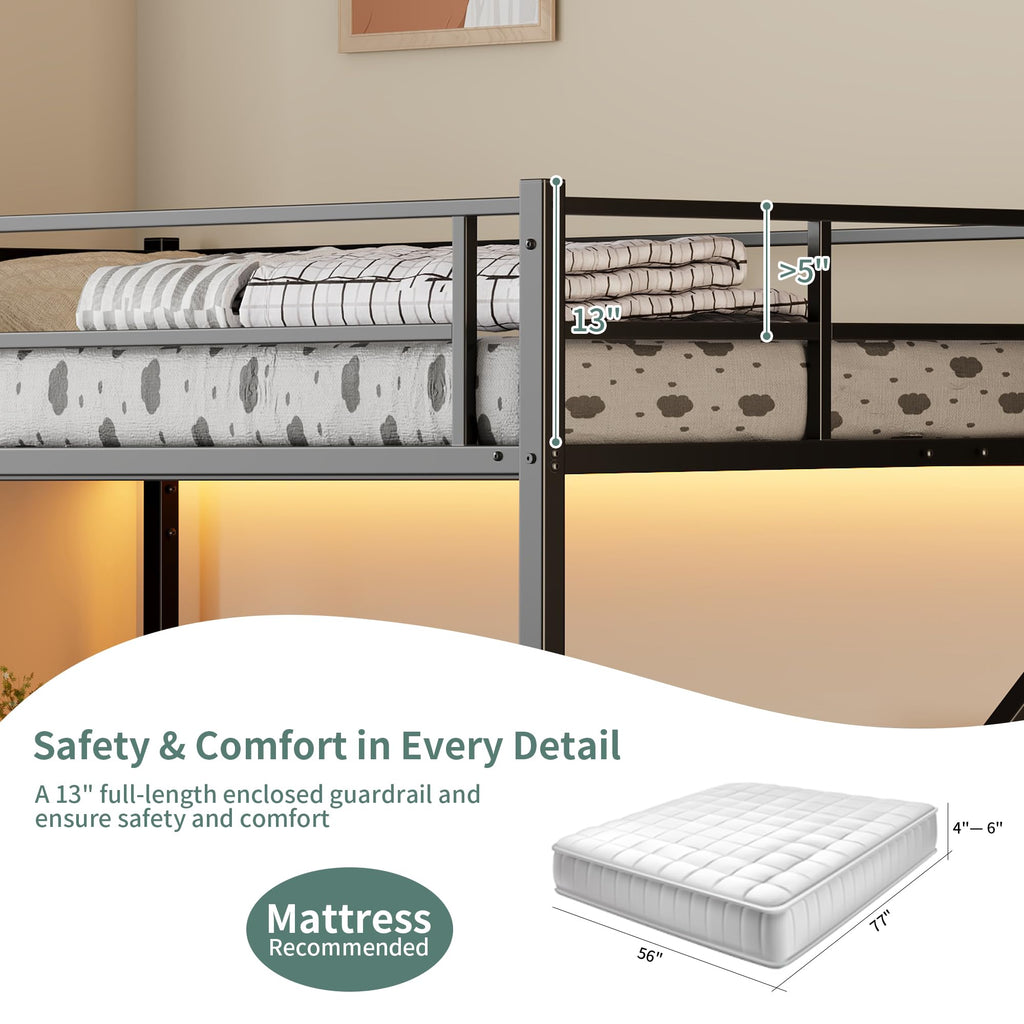 Full Size Metal Loft Bed with Desk & Storage Staircase D660102