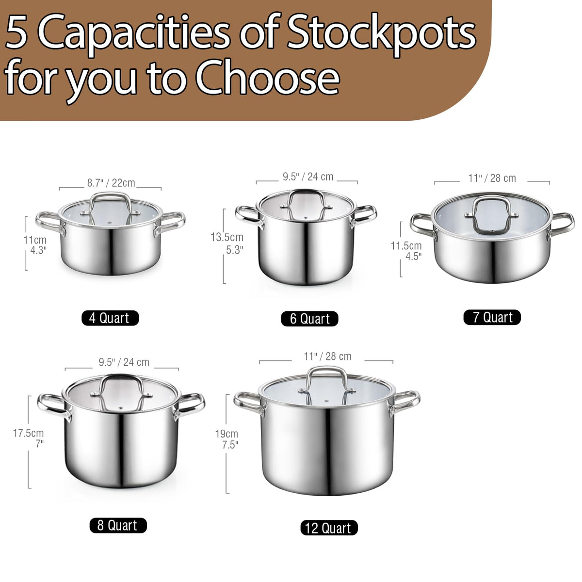 4 Quart Tri-Ply Clad Stainless Steel Stock Pot with Lid C84504