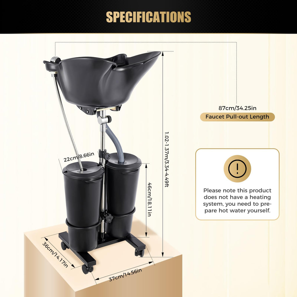 Portable Shampoo Basin with 2 Water Buckets Black O404