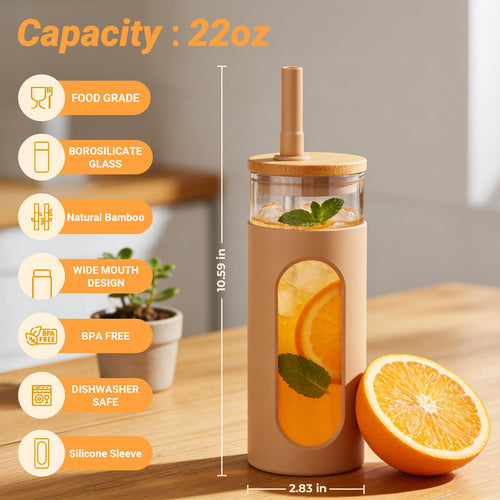22 oz Glass Tumbler with Lid & Straw O229