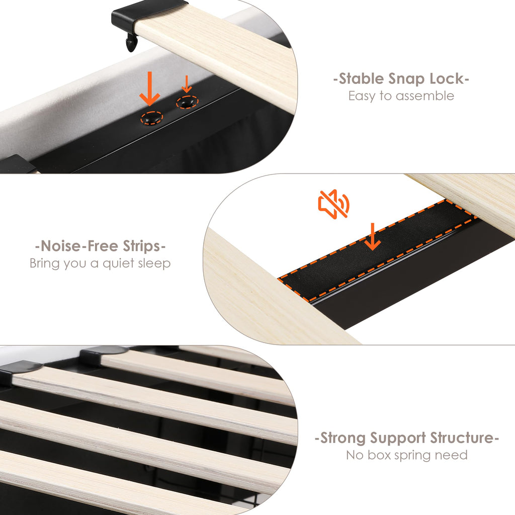 Beige Upholstered Full LED Bed Frame with Storage N979