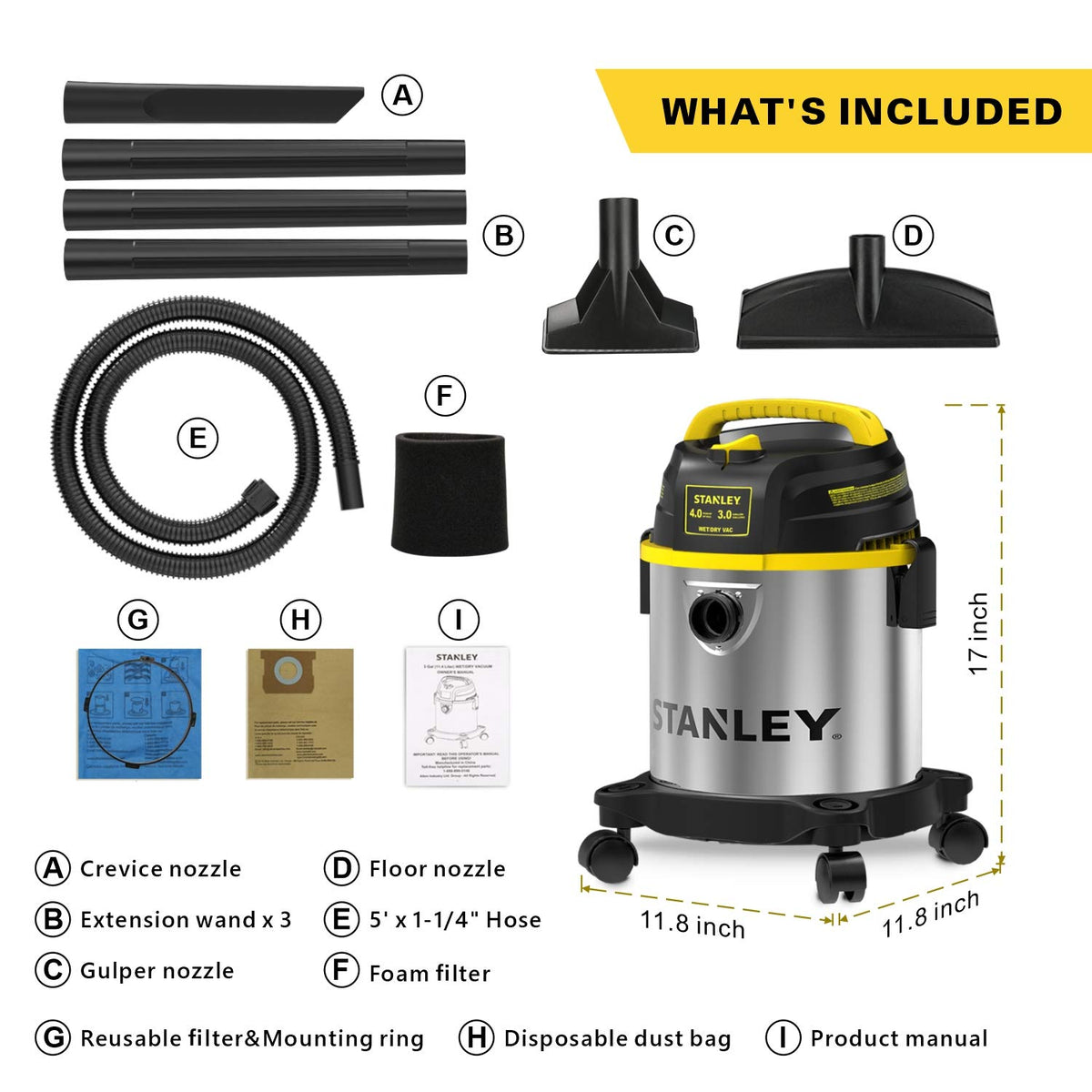 3 Gallon Stainless Steel Wet Dry Shop Vacuum R31146