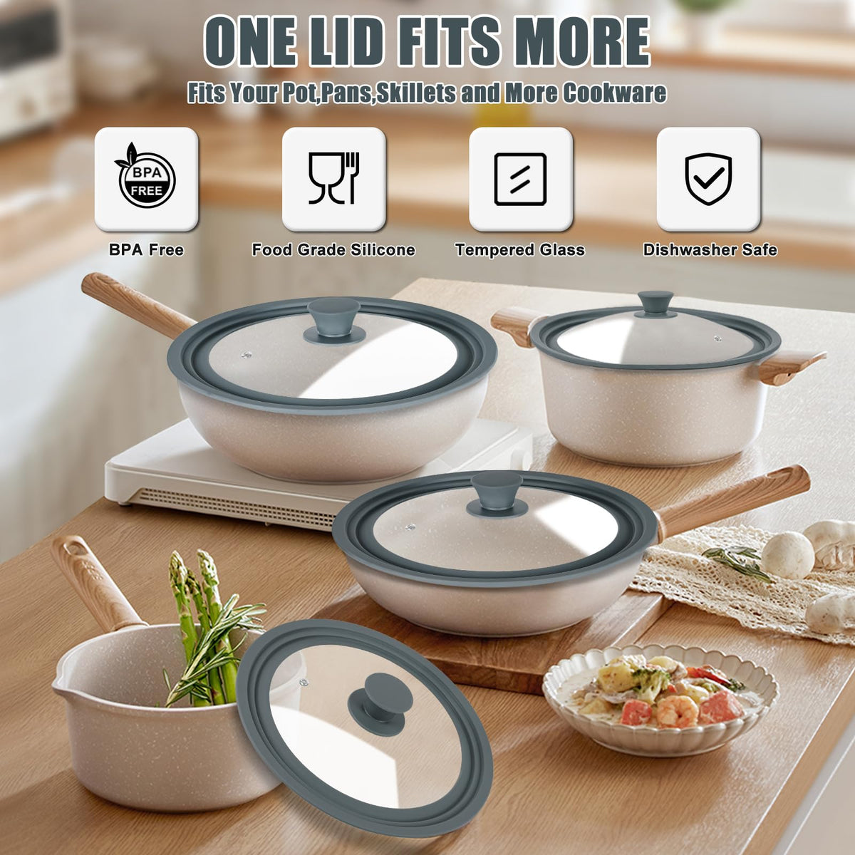 2 Pack Silicone Tempered Glass Universal Lid for Pots Pans and Skillets R251564