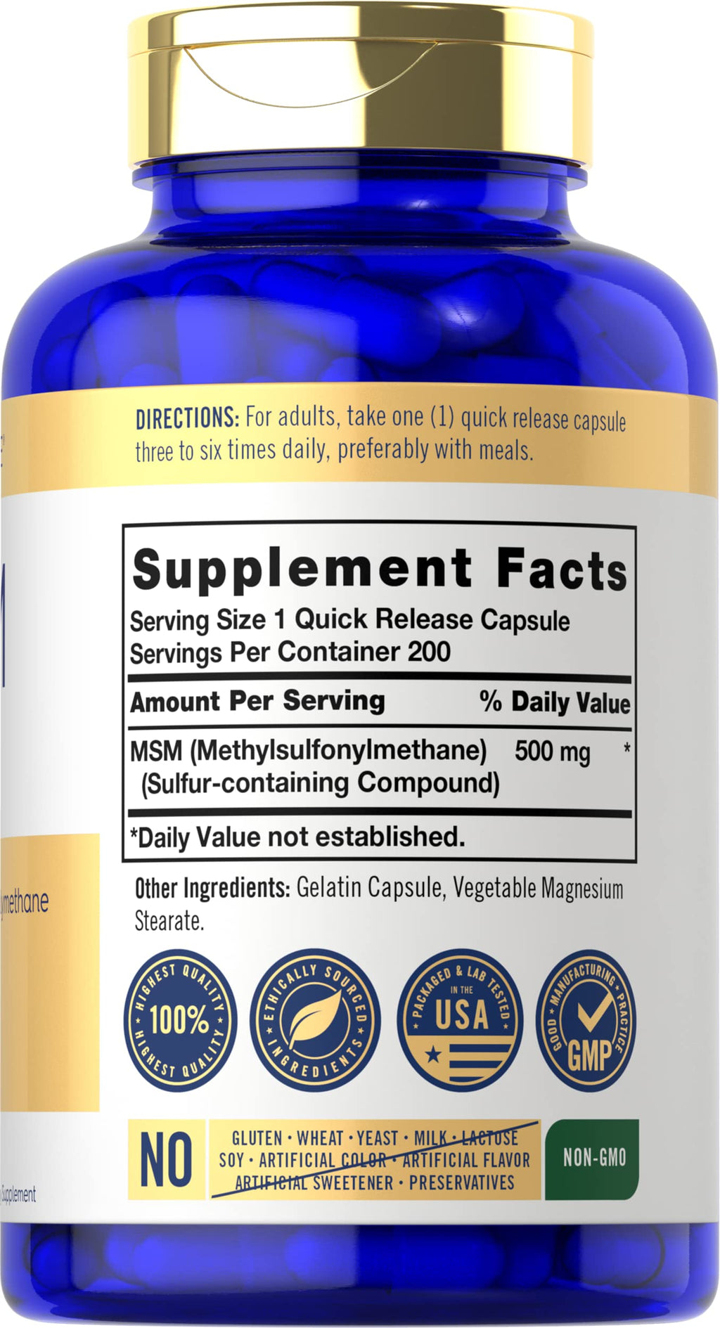 MSM Supplement Capsules 500mg 200 Count P8123