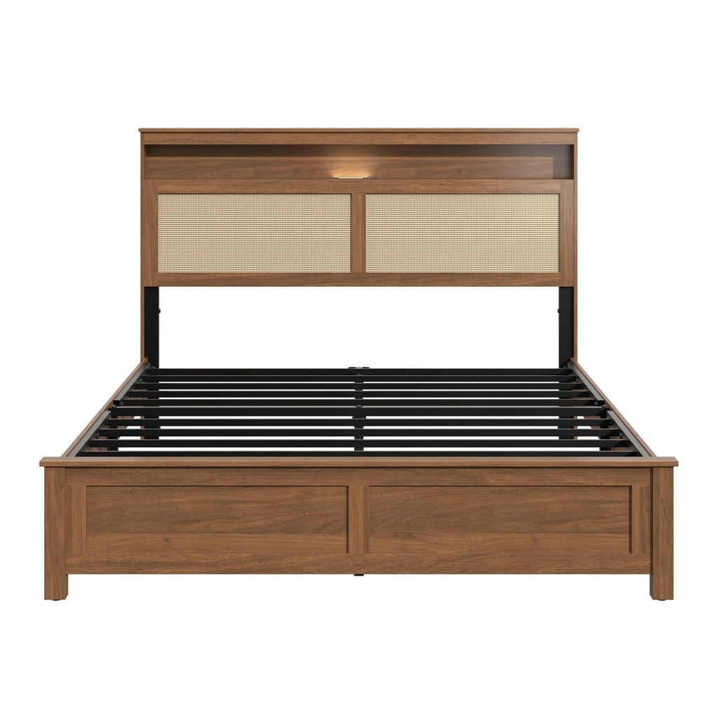 Brown Queen Wood Bed Frame with Storage Headboard K292