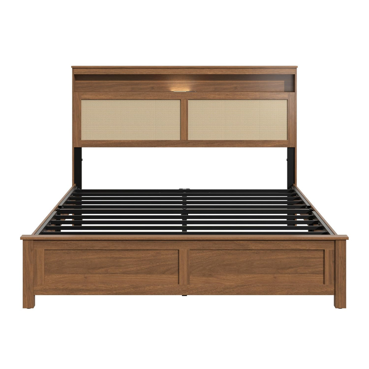 Brown Queen Wood Bed Frame with Storage Headboard K292