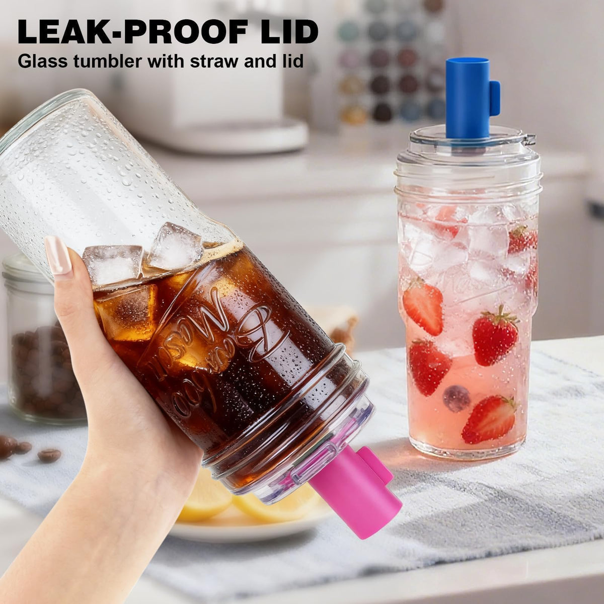 Glass Cups with Lids and Straws 24oz G981