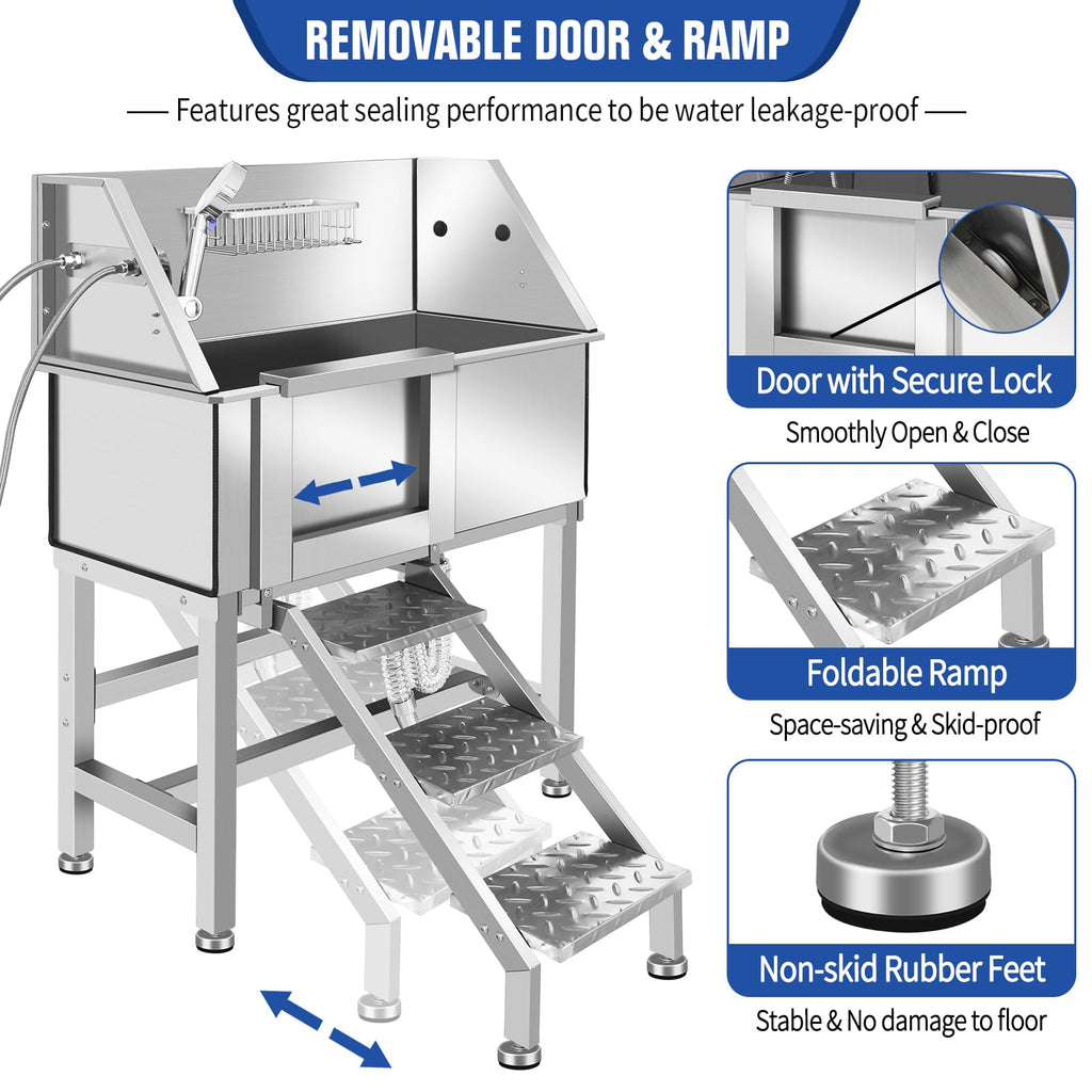 Stainless Steel Dog Grooming Tub with Stairs F654