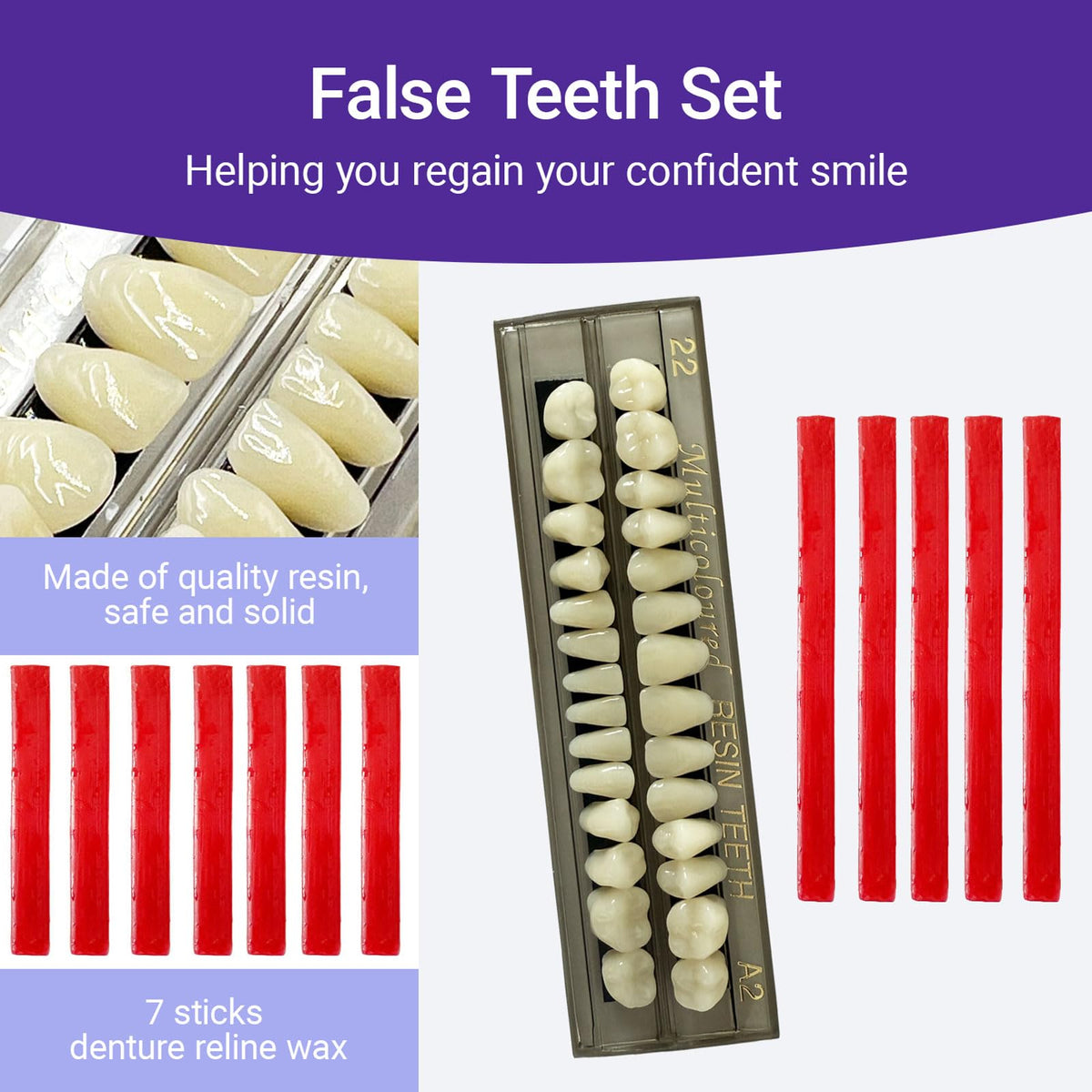 28 Pcs False Teeth Synthetic Resin Dentures Repair Kit D5516