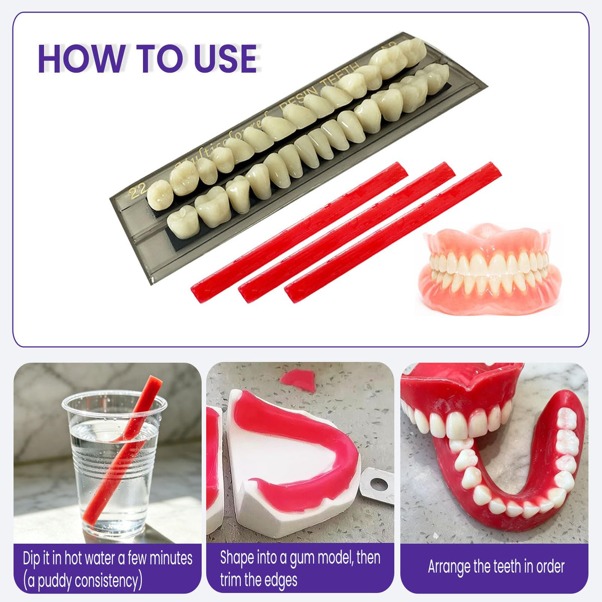 28 Pcs False Teeth Synthetic Resin Dentures Repair Kit D5516