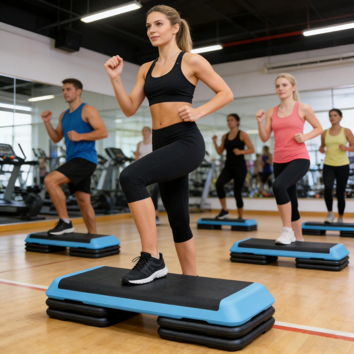 43'' Height-Adjustable Aerobic Stepper with 4 Detachable Risers I630502