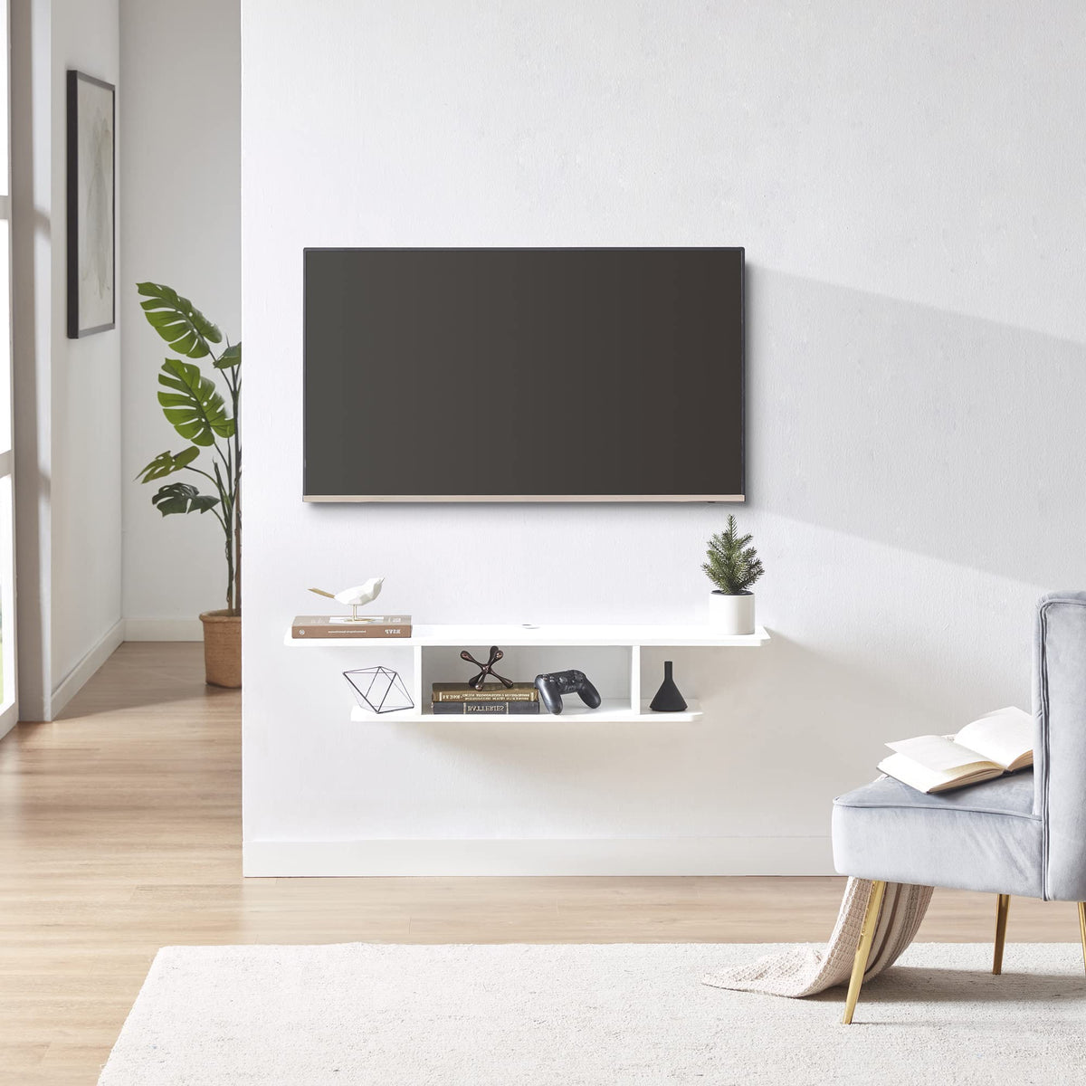 White Floating Wall Mounted TV Stand with Storage H27754