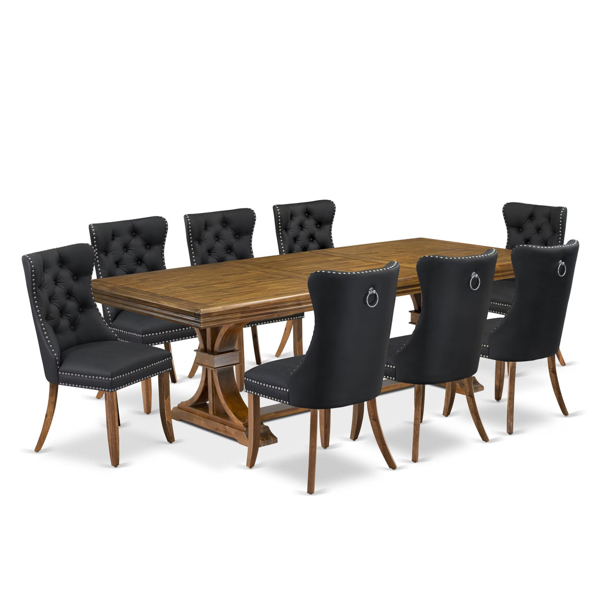9 Piece Dining Table Set with 8 Dark Grey Polyester Chairs N249332