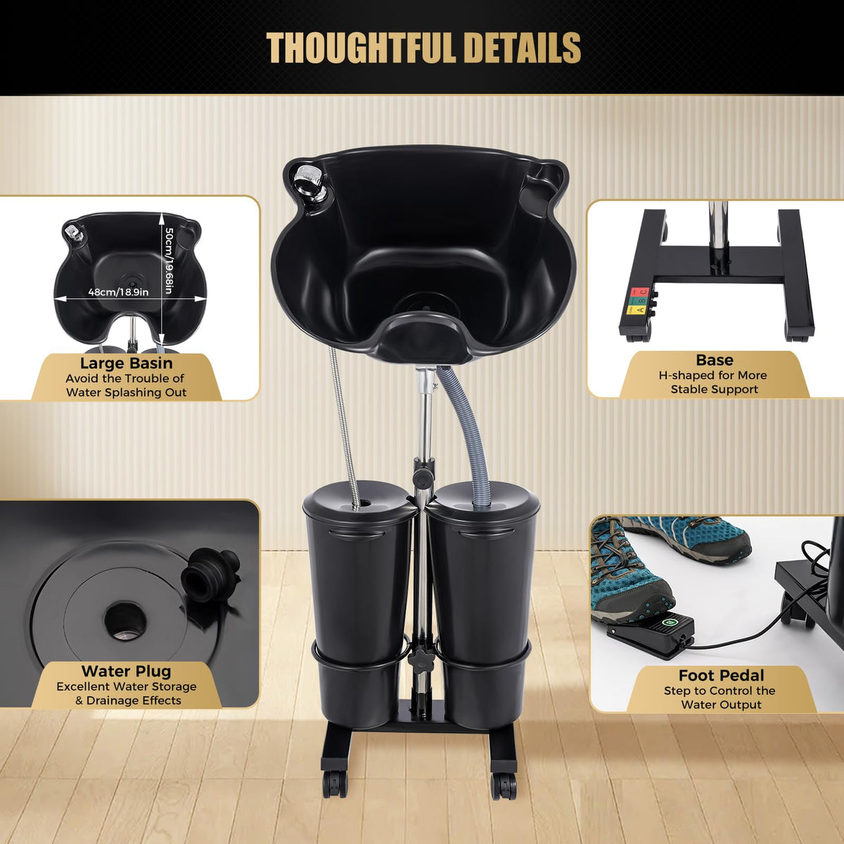 Portable Shampoo Basin with 2 Water Buckets Black O404