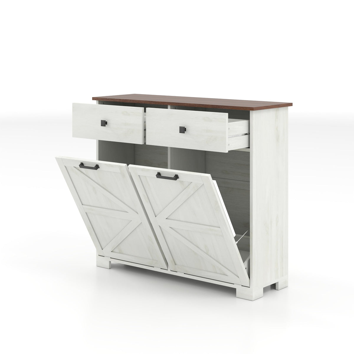 Antique White Laundry Hamper Cabinet with 2 Drawers K58281