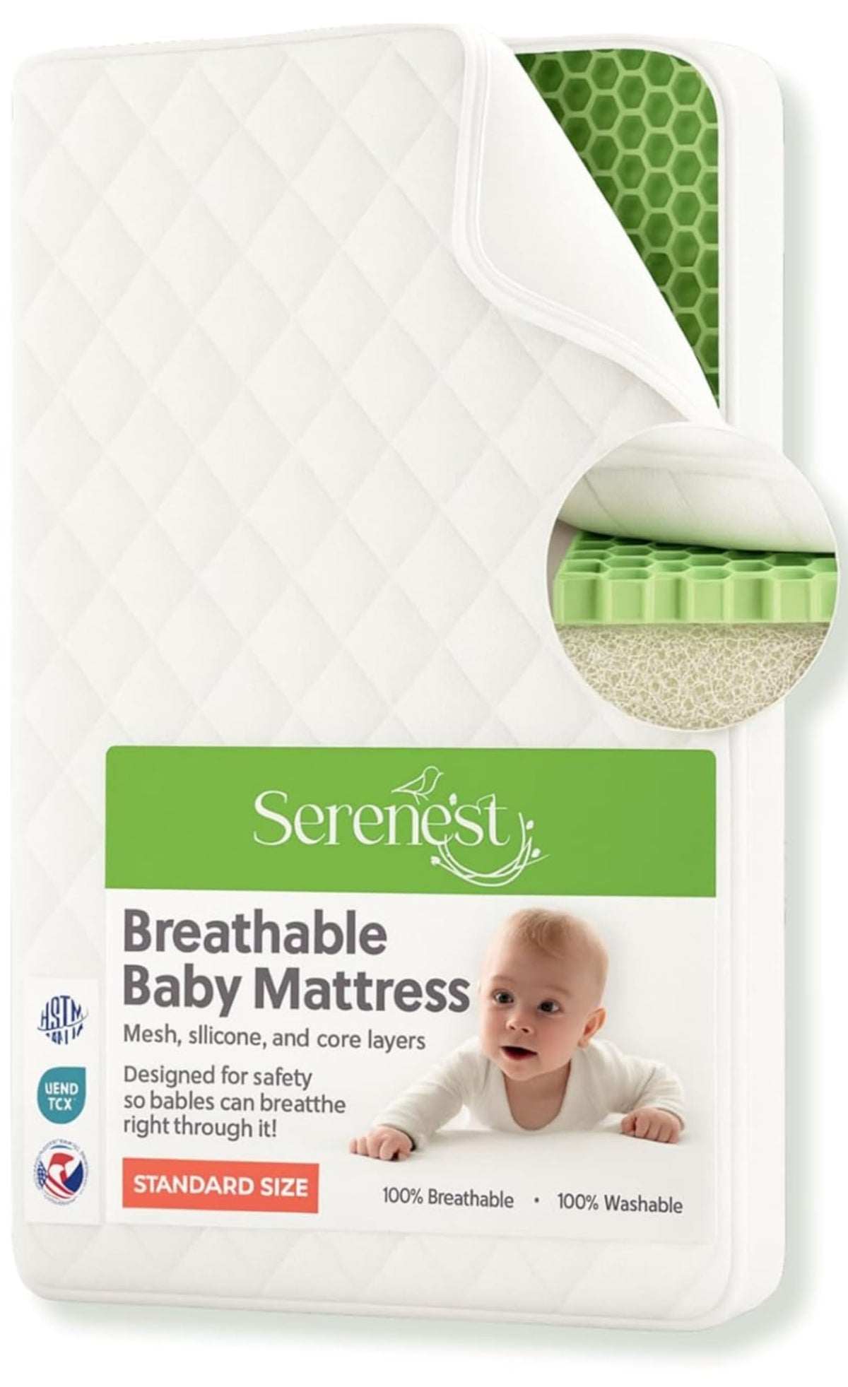 Breathable Baby Crib Mattress & Toddler Bed, Washable, Waterproof, Non-Toxic, Standard Size B2130