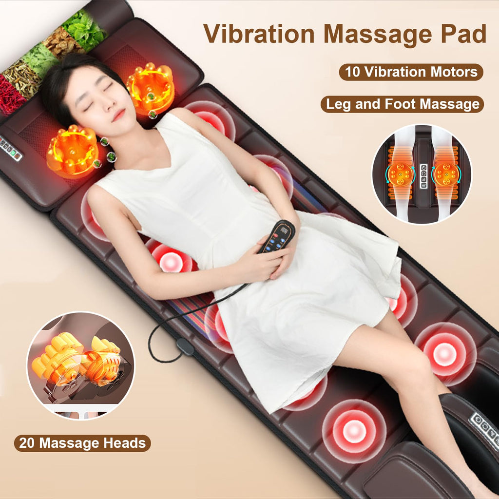 Brown Full Body Heating Massage Mat with Detachable Neck and Leg Massagers B661093