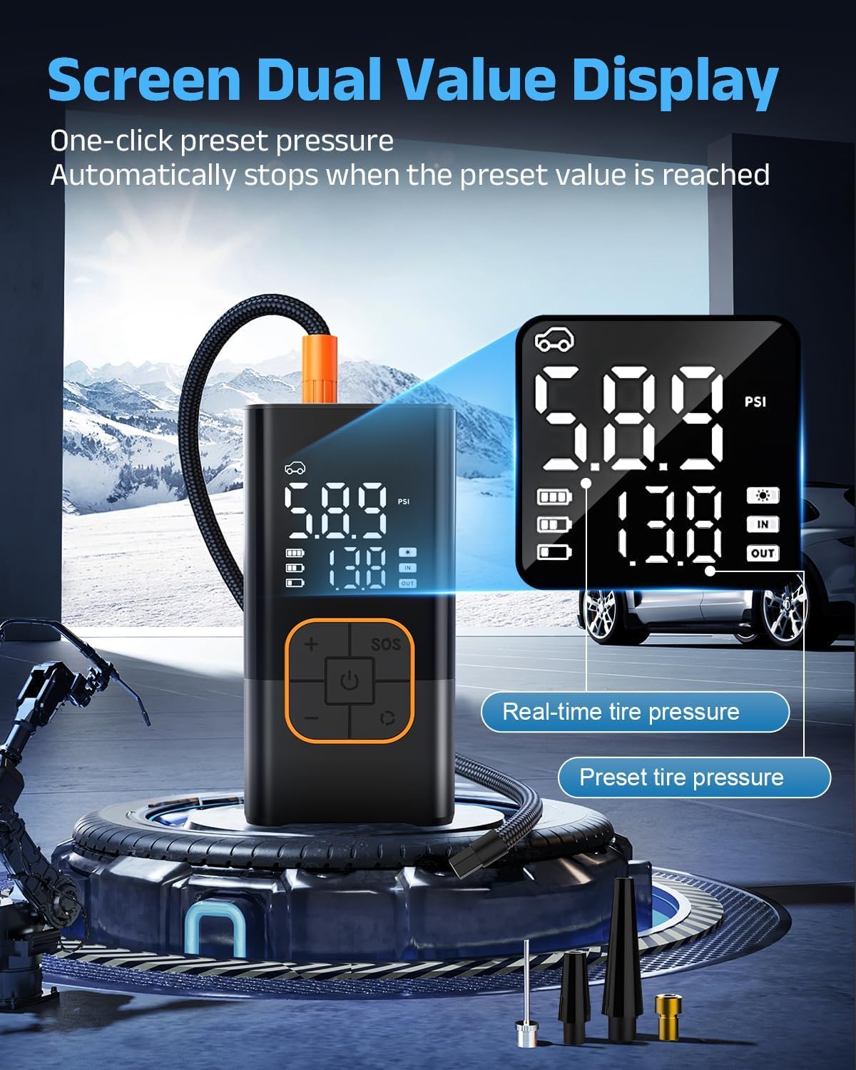 Portable Cordless Tire Inflator Air Compressor W7550