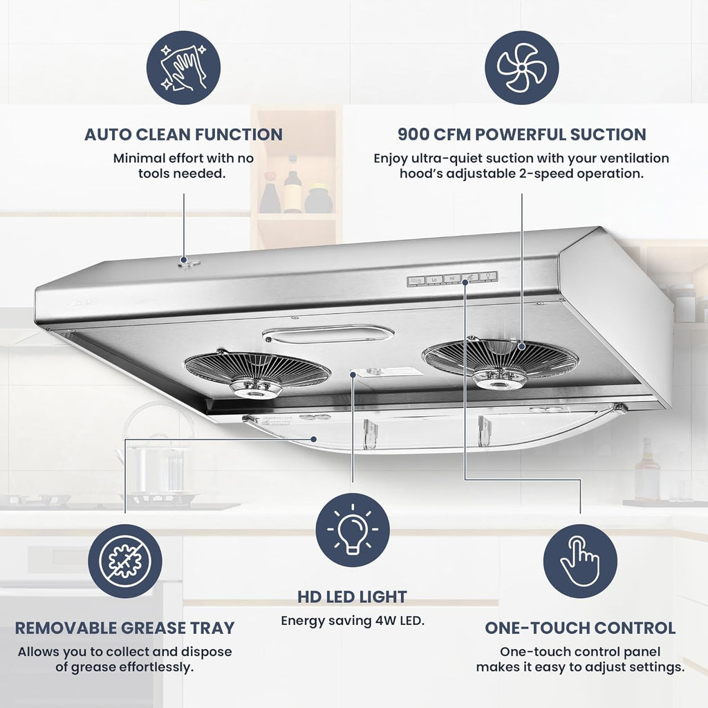 30 Inch 900 CFM Stainless Steel Under Cabinet Range Hood A40937