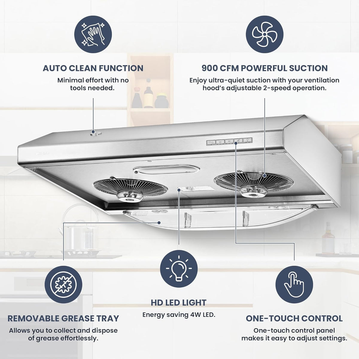 30 Inch 900 CFM Stainless Steel Under Cabinet Range Hood A40937