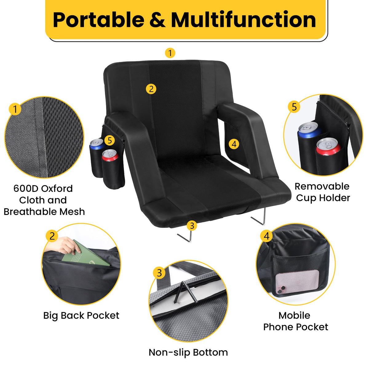 2 Pack Portable Folding Stadium Seats with Back Support and Cushion L496
