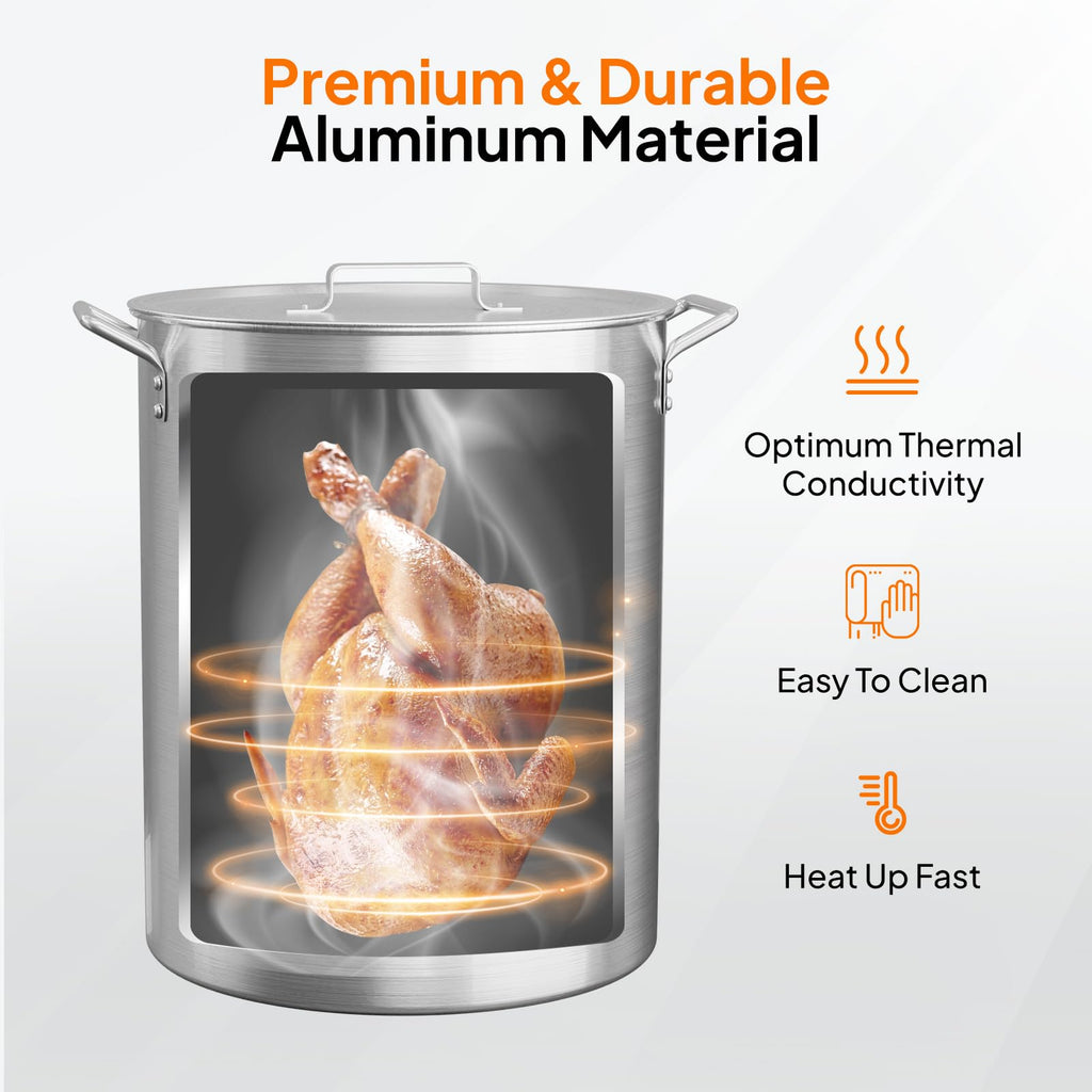 30QT Aluminum Turkey Fryer Pot & Seafood Boil Pot with Strainer Basket E6126
