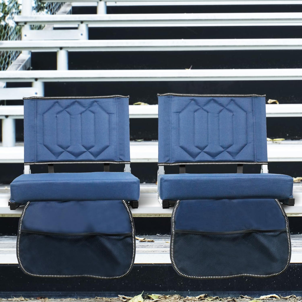 Portable Folding Stadium Seats with Back Support and Cushion, Navy, 2Pack M805090