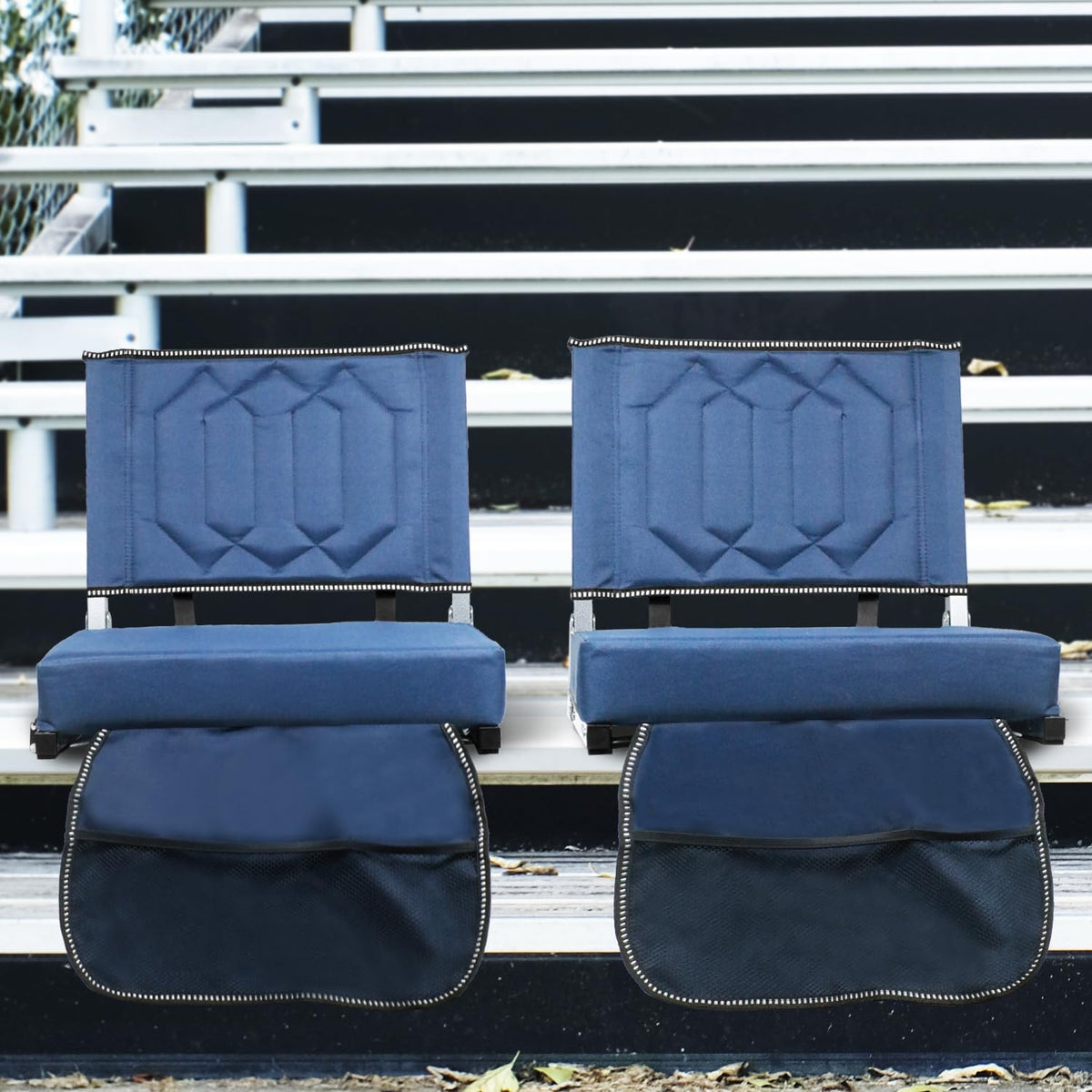 Portable Folding Stadium Seats with Back Support and Cushion, Navy, 2Pack M805090