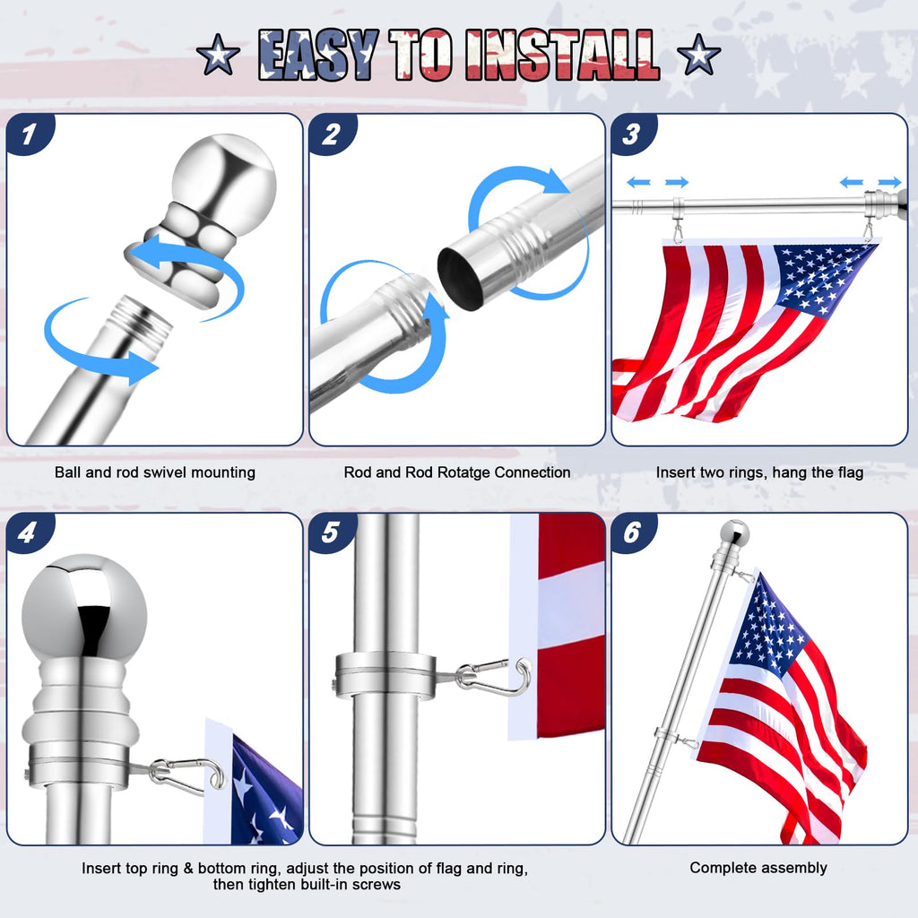 5 FT Stainless Steel Tangle Free Flag Pole D403