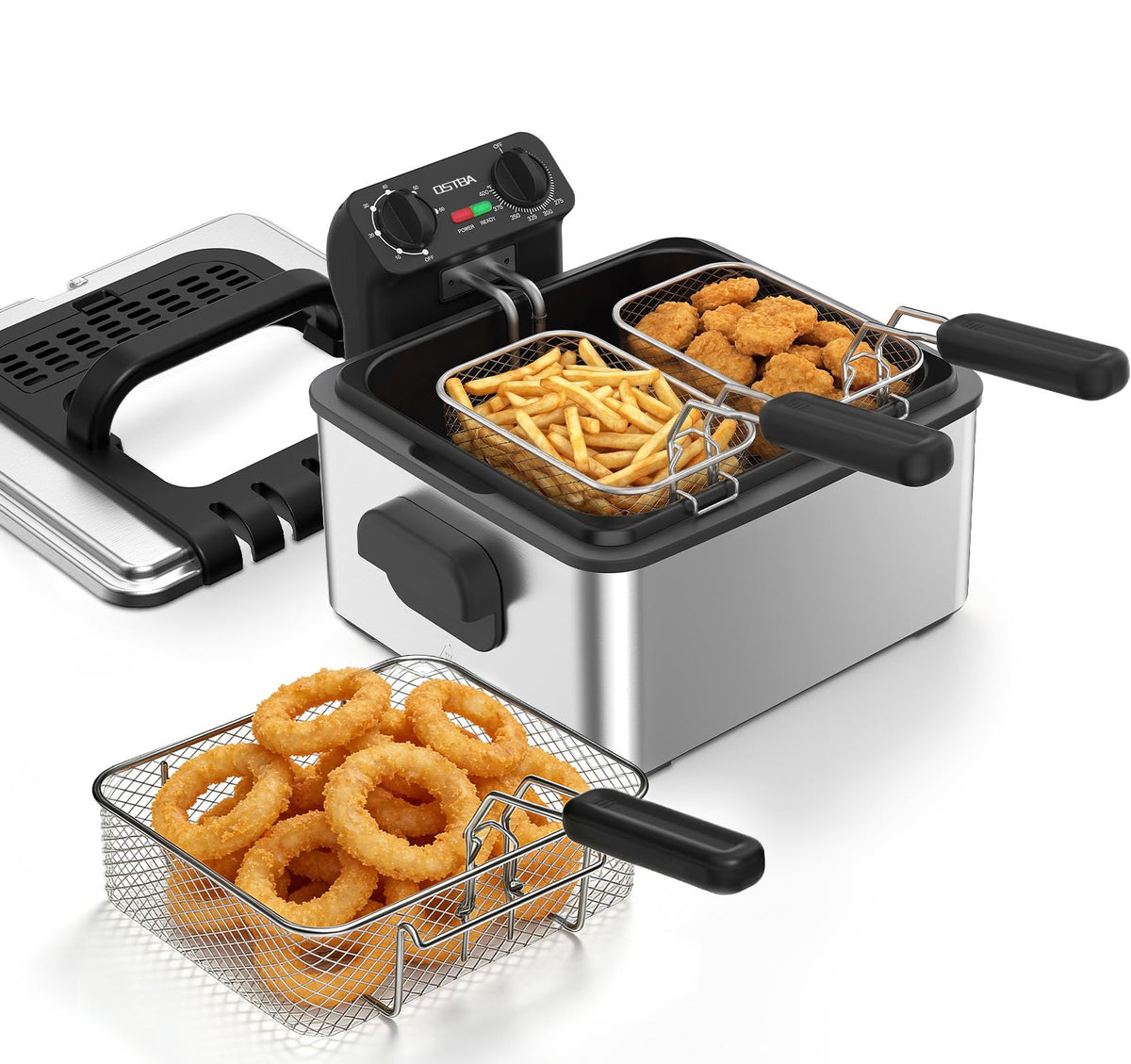 Electric Deep Fryer with 3 Baskets, 4.75QT Stainless Steel U69801