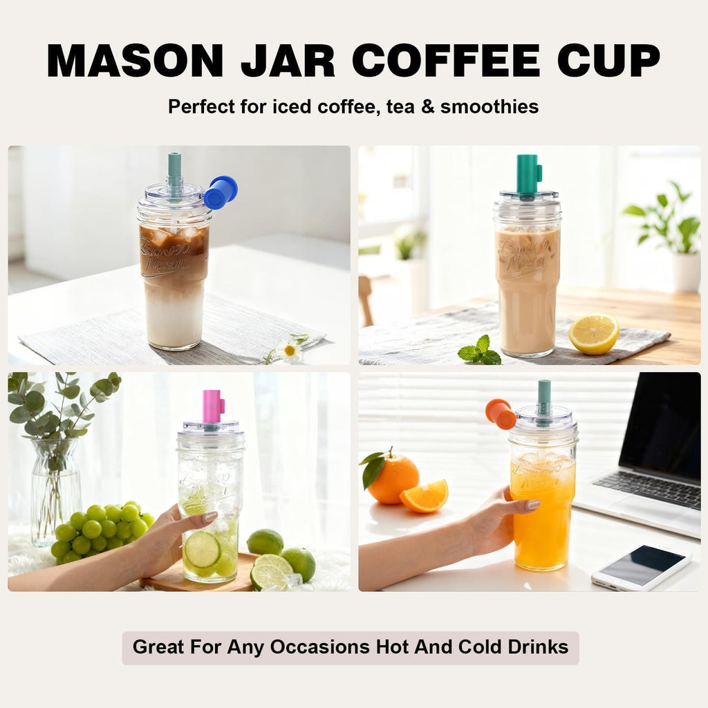 Glass Cups with Lids and Straws 24oz G981
