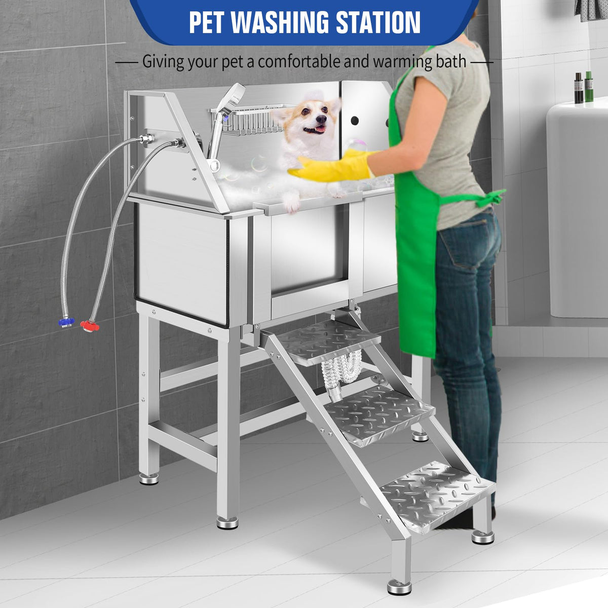 Stainless Steel Dog Grooming Tub with Stairs F654