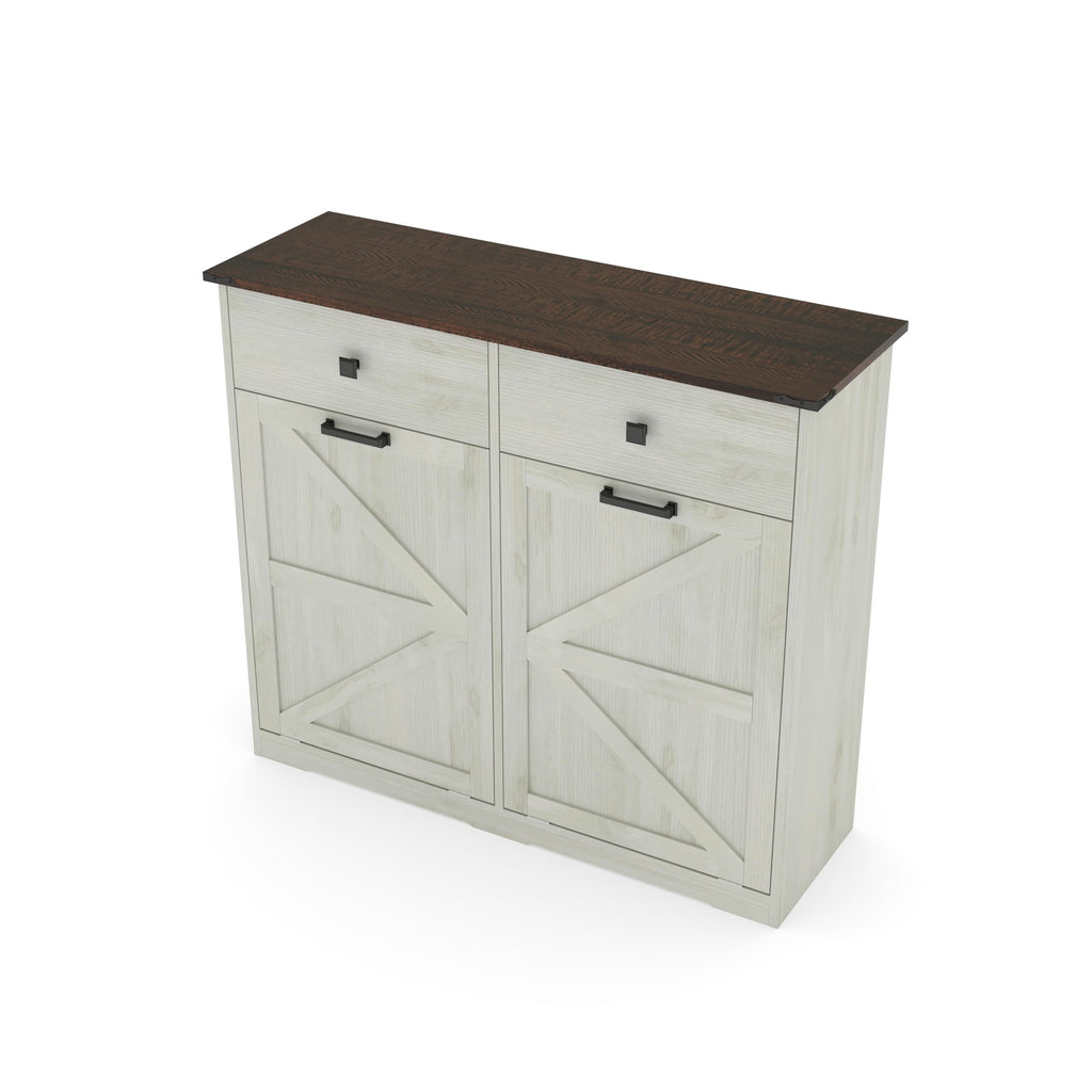 Antique White Laundry Hamper Cabinet with 2 Drawers K58281