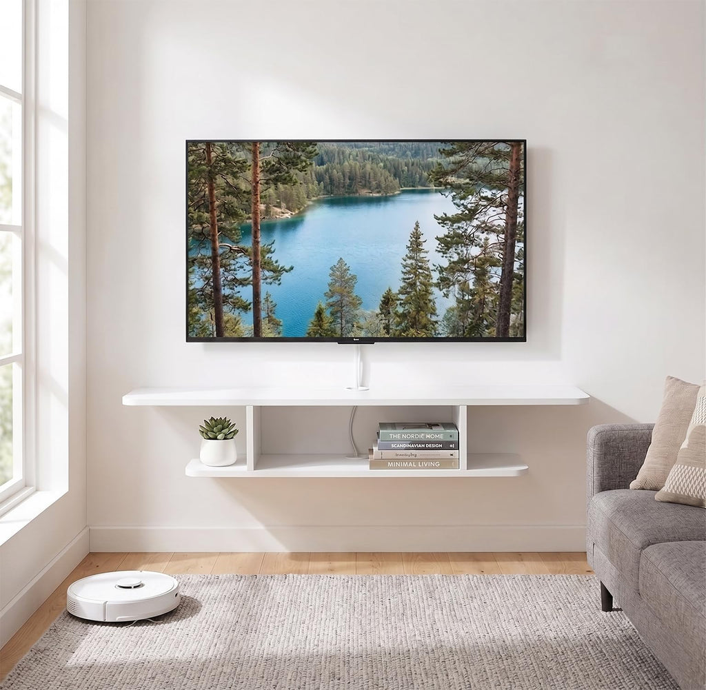 White Floating Wall Mounted TV Stand with Storage H27754