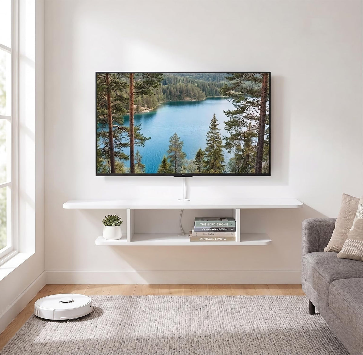 White Floating Wall Mounted TV Stand with Storage H27754