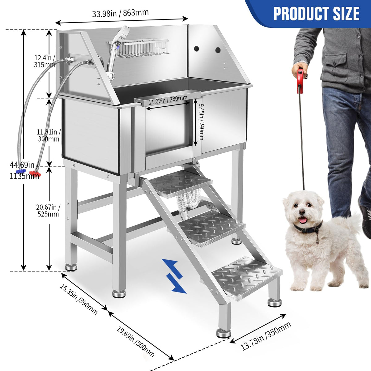 Stainless Steel Dog Grooming Tub with Stairs F654