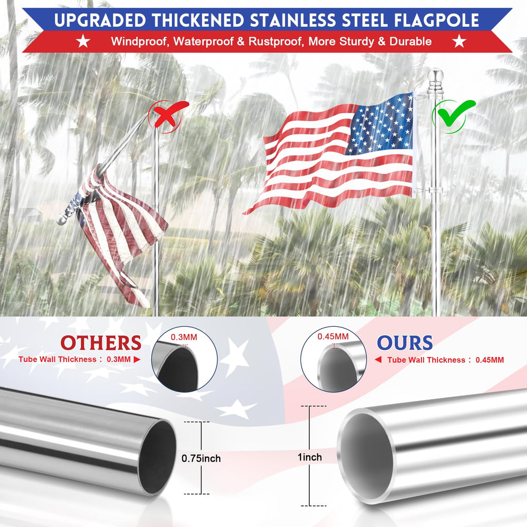 5 FT Stainless Steel Tangle Free Flag Pole D403