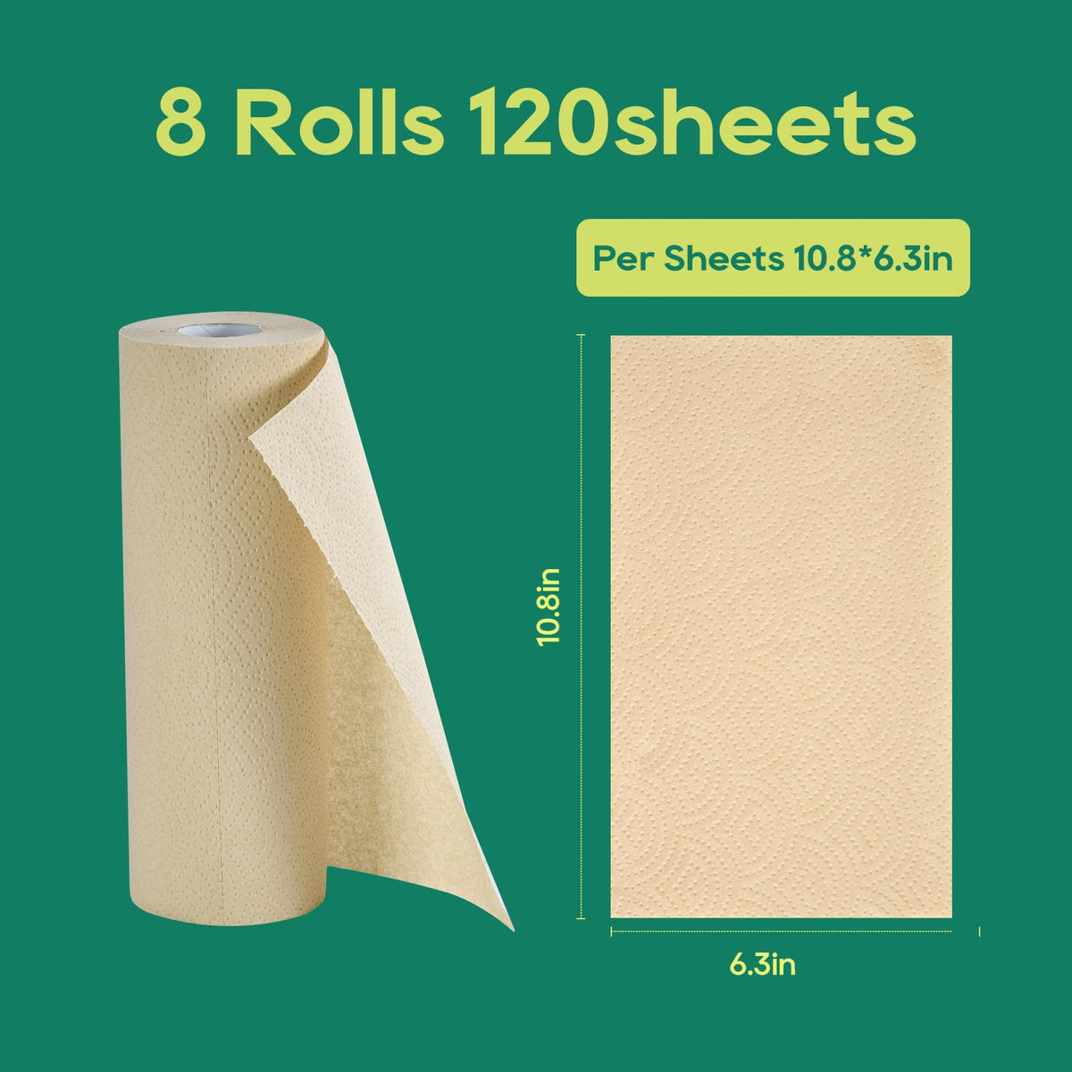 Bamboo Paper Towels, 8 Rolls, 2 Ply 120 Sheets V772103