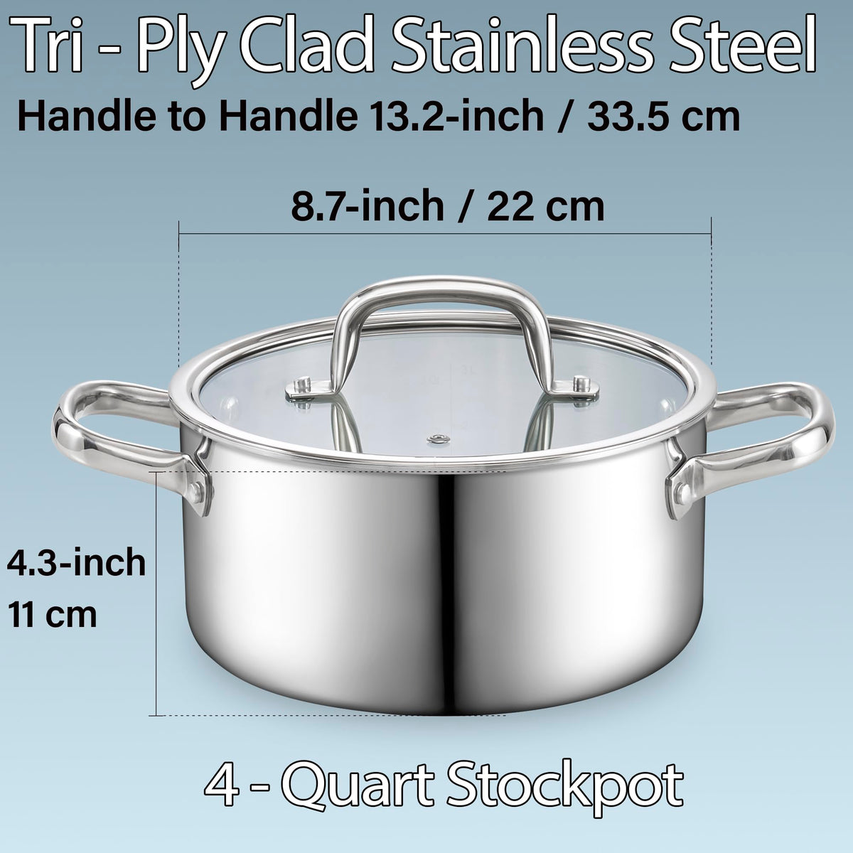 4 Quart Tri-Ply Clad Stainless Steel Stock Pot with Lid C84504
