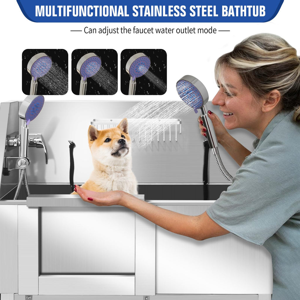 Stainless Steel Dog Grooming Tub with Stairs F654