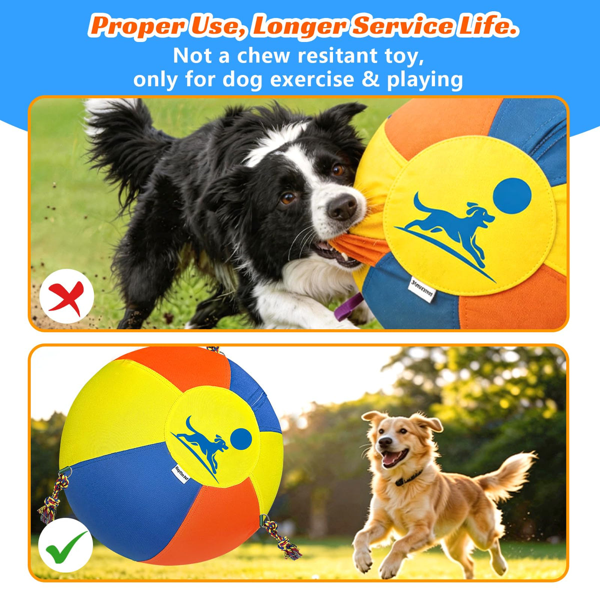 25" Heavy-Duty Herding Ball for Dogs with Knotted Ropes W94782