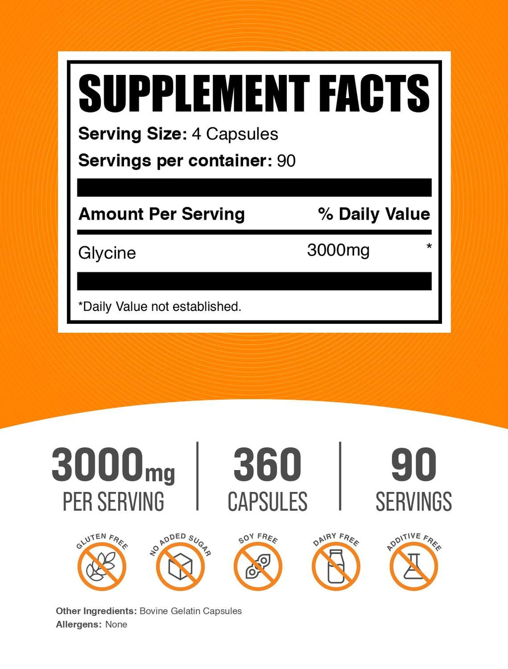 Glycine Capsules 3000mg Gluten Free 360 Count S573