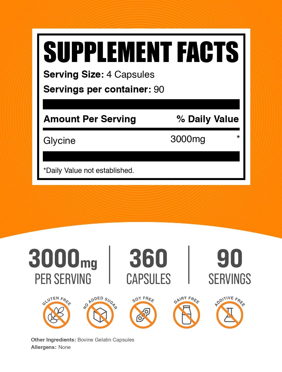 Glycine Capsules 3000mg Gluten Free 360 Count S573